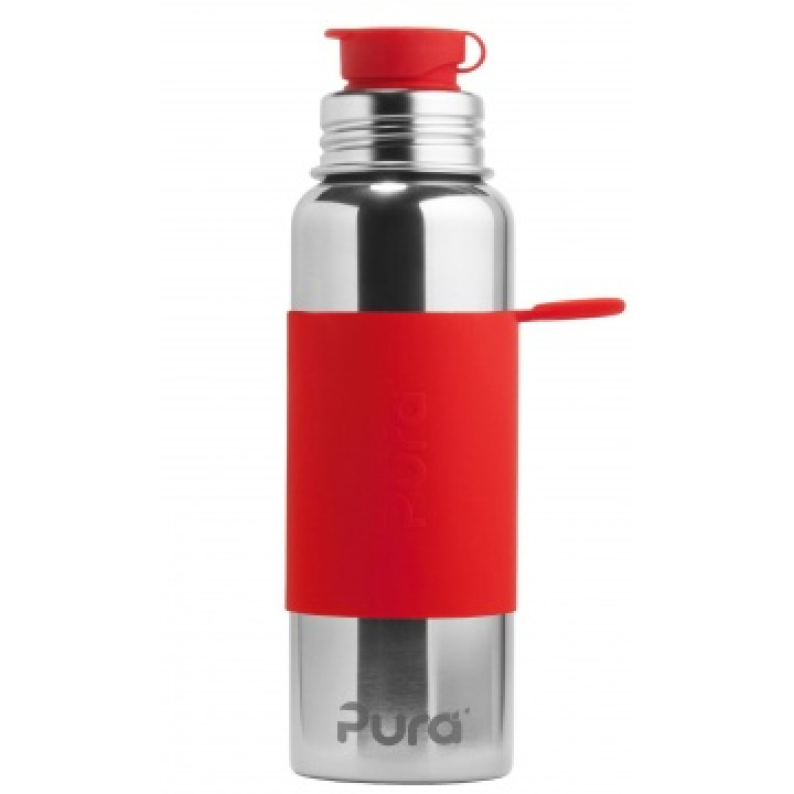 Pura - Sportflaska i Rostfritt med Silikonhölje 850 ml, Röd
