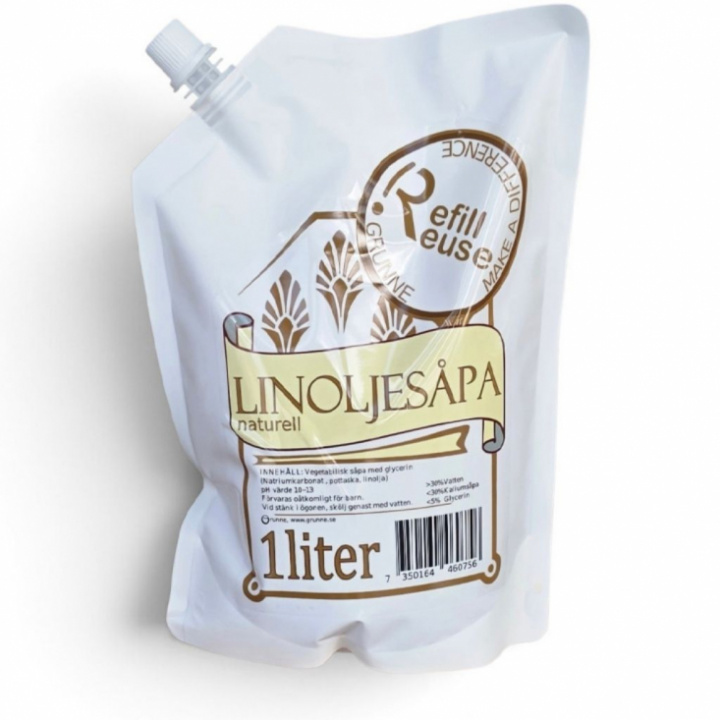Linoljesåpa i refillförpackning med naturell variant