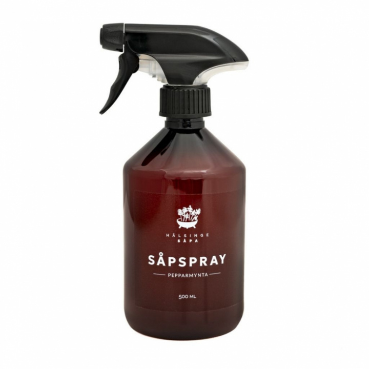 Flaska med såpspray med doft av pepparmynta