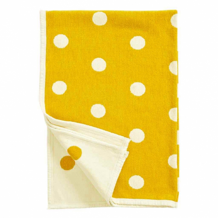 Klippan Yllefabrik - Filt Dots Yellow, Ekologisk Bomullschenille 90 x 140 cm
