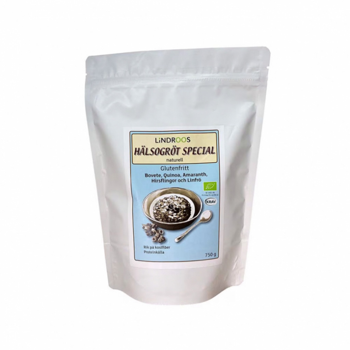 Förpackning med ekologisk Hälsogröt Special utan russin från Lindroos