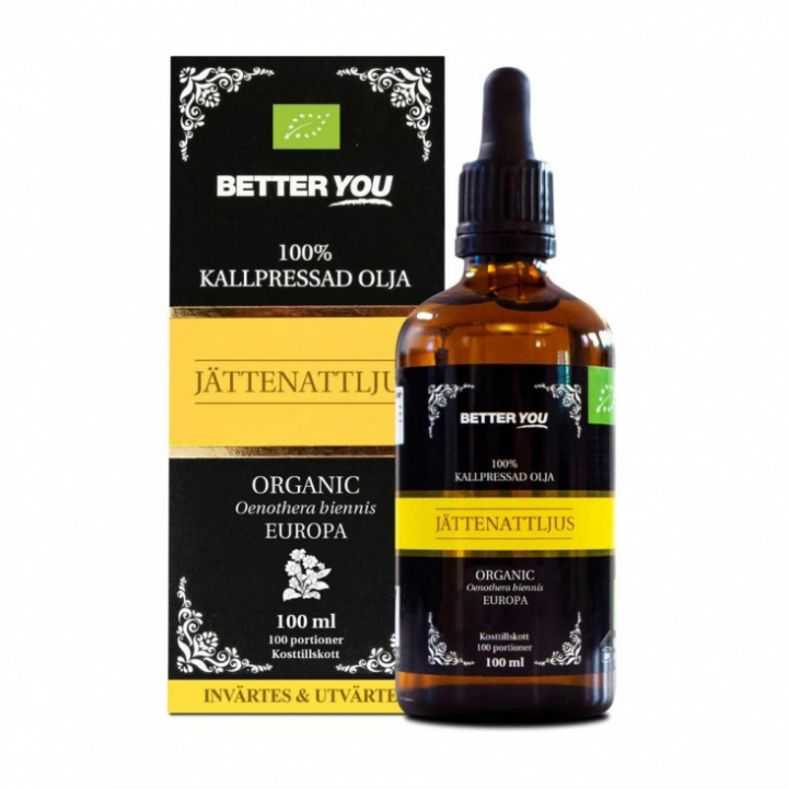 Flaska med kallpressad ekologisk jättenattljusolja 100 ml