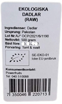 Powerfruits - Ekologiska Dadlar, Raw, 500g