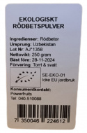 Powerfruits - Ekologiskt Rödbetspulver, Raw, 250g