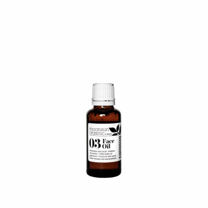 Face Oil 30 ml från Moonsun Organic i glasflaska.