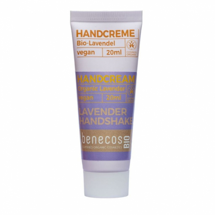 Handkräm i 20 ml-förpackning med Lavender-variant
