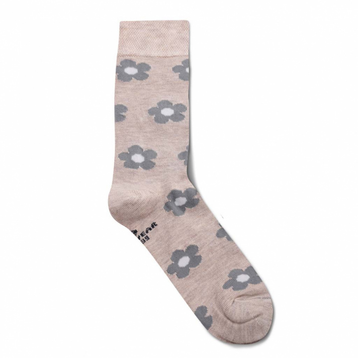 Strumpa i Bambu Beige med Blommor