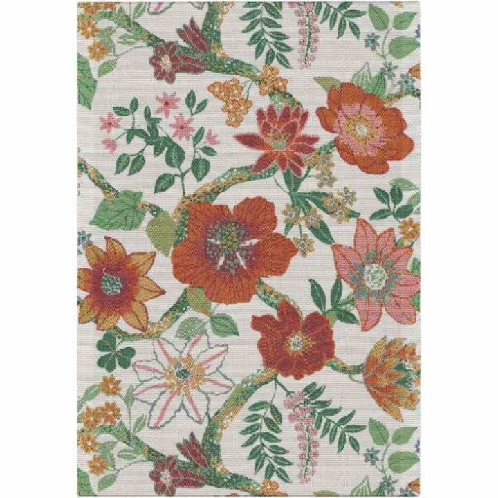 Handduk Broby med blommor i rött och gult på grå bakgrund