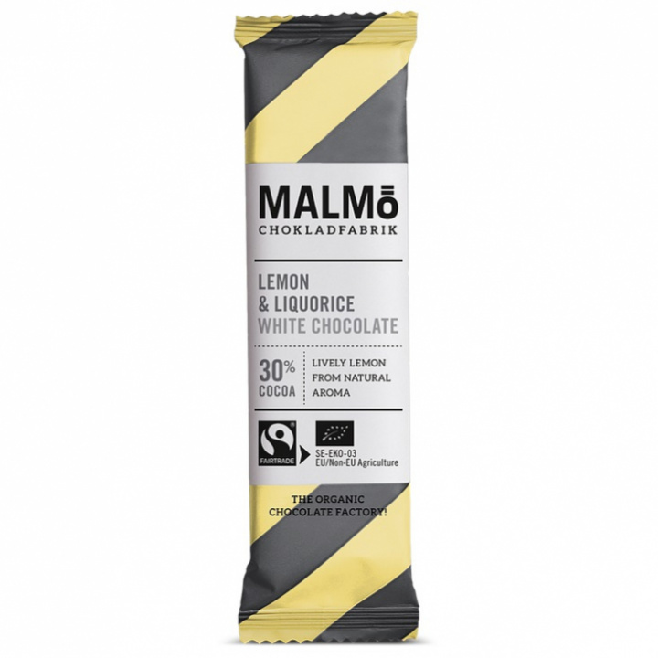 Malmöbar Citron & Lakrits 30% – Ekologisk Vit Choklad