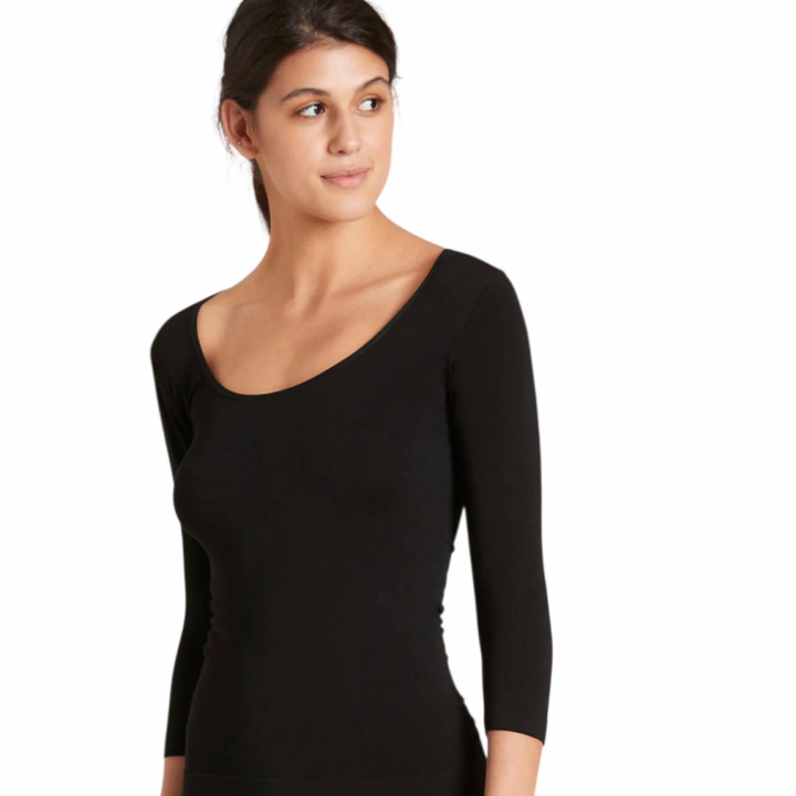 Boody - Rundhalsad Top 3/4-ärm i Bambu Dam Svart