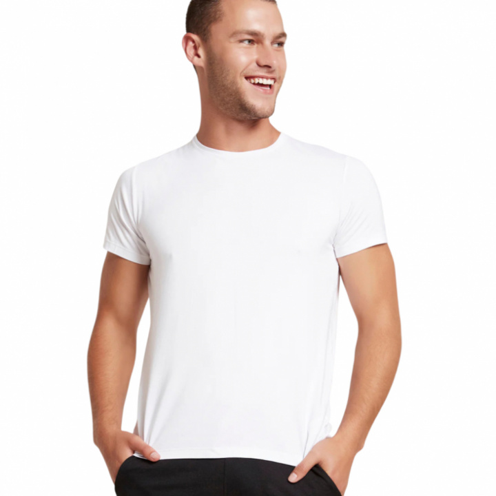 Boody - Rundhalsad T-shirt i Bambu Herr Vit
