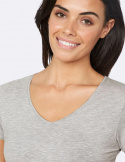 Boody - V-ringad T-shirt i Bambu Dam Ljust Gråmelerad