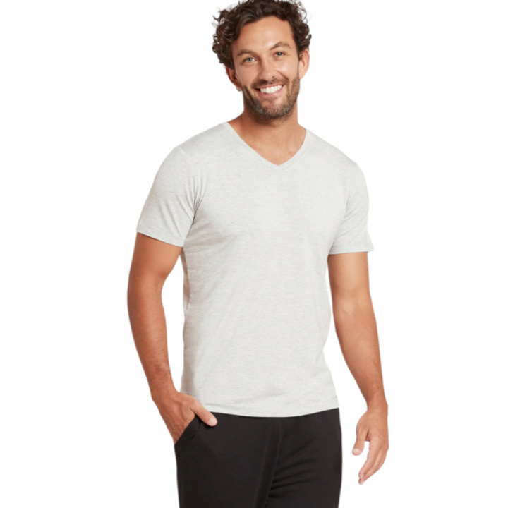 Boody - V-ringad T-shirt i Bambu Herr Ljust Gråmelerad
