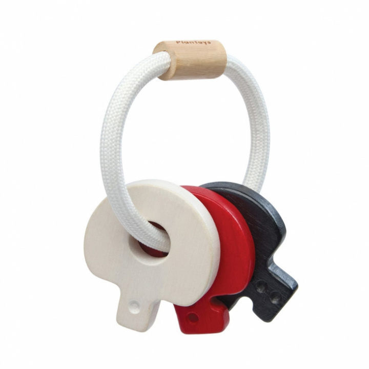 PlanToys - Skallra Nycklar i Trä, Baby Rattle, Hög kontrast