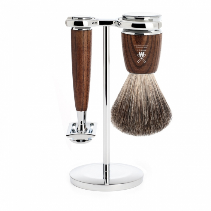 Mühle - Set RYTMO Säkerhetsrakhyvel, Rakborste & Ställ i Ask